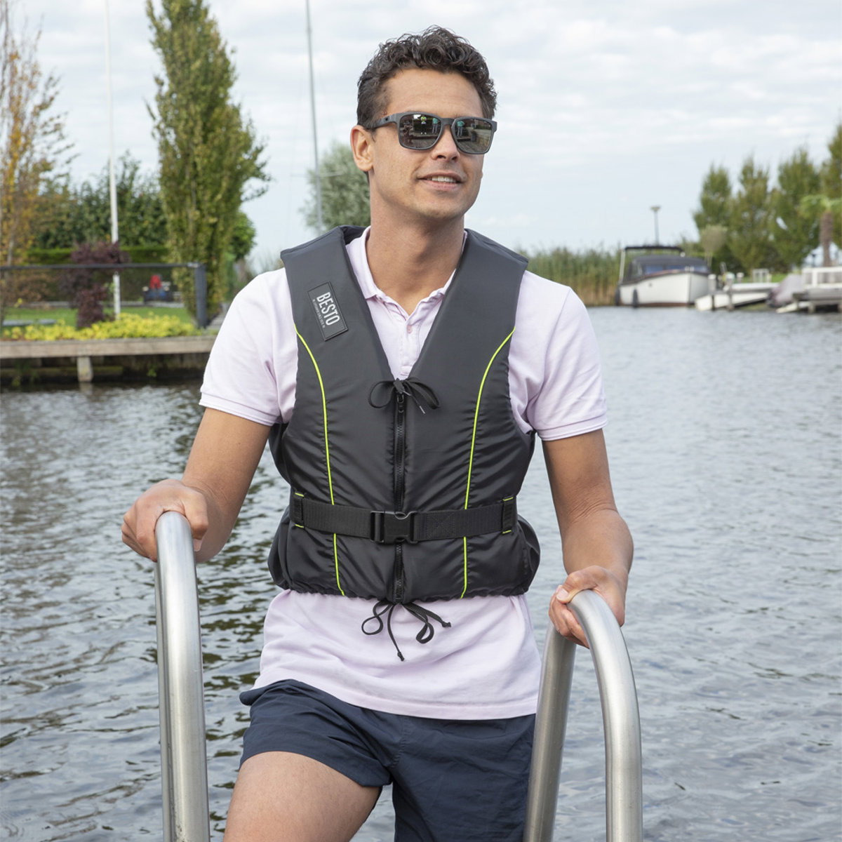 Besto Dinghy 50N gilet de sauvetage noir/jaune avec zipper 6