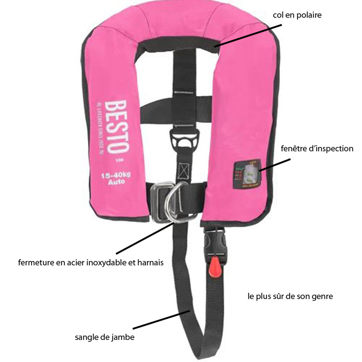 Besto Junior 100N gilet de sauvetage enfant 15-40kg rose 2