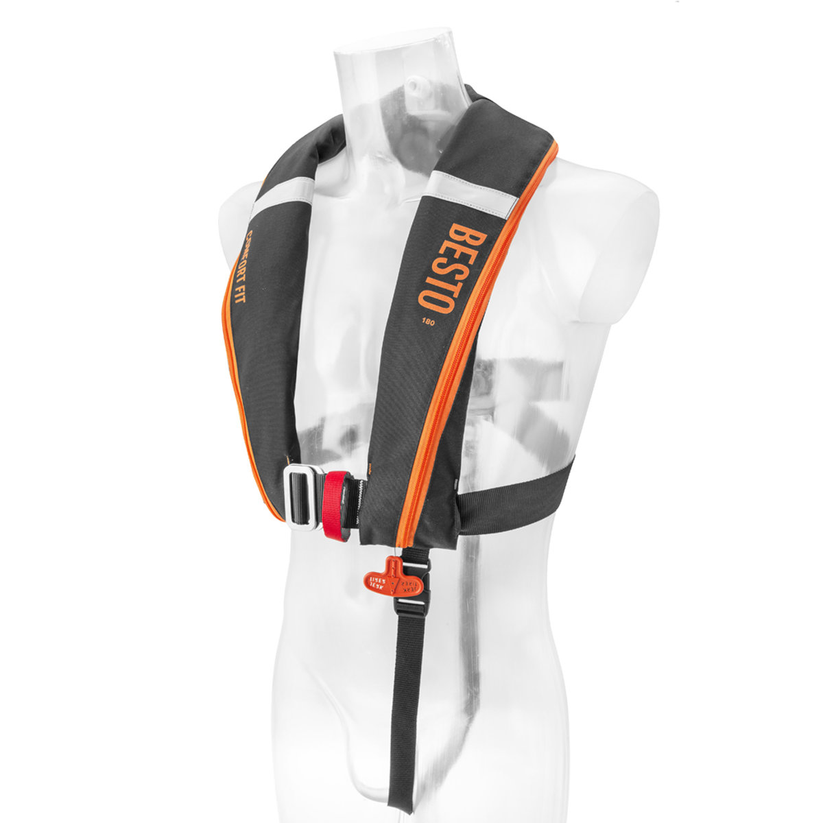 Besto Comfort Fit gilet de sauvetage automatique 180N noir/orange avec harnais 2