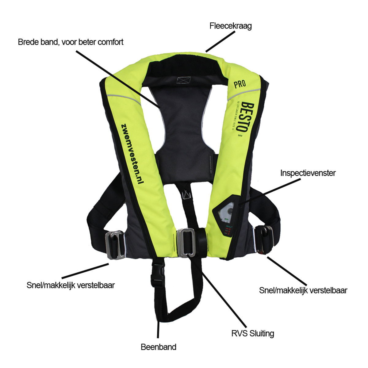 Besto Gilet de sauvetage automatique Pro High Comfort 300N jaune haute visibilité 4