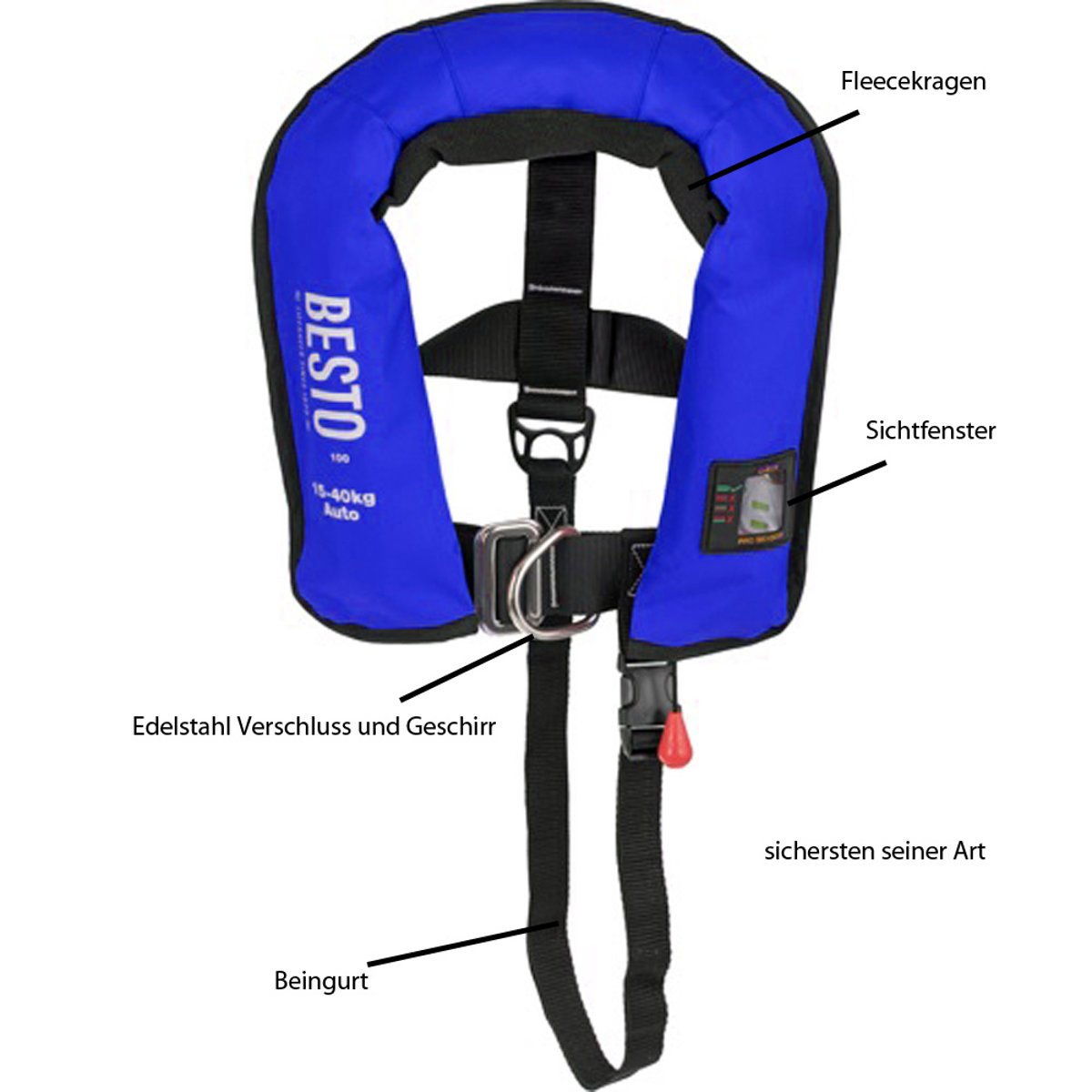 Besto aufblasbare rettungsweste pro junior 100n blau 15-40kg 2