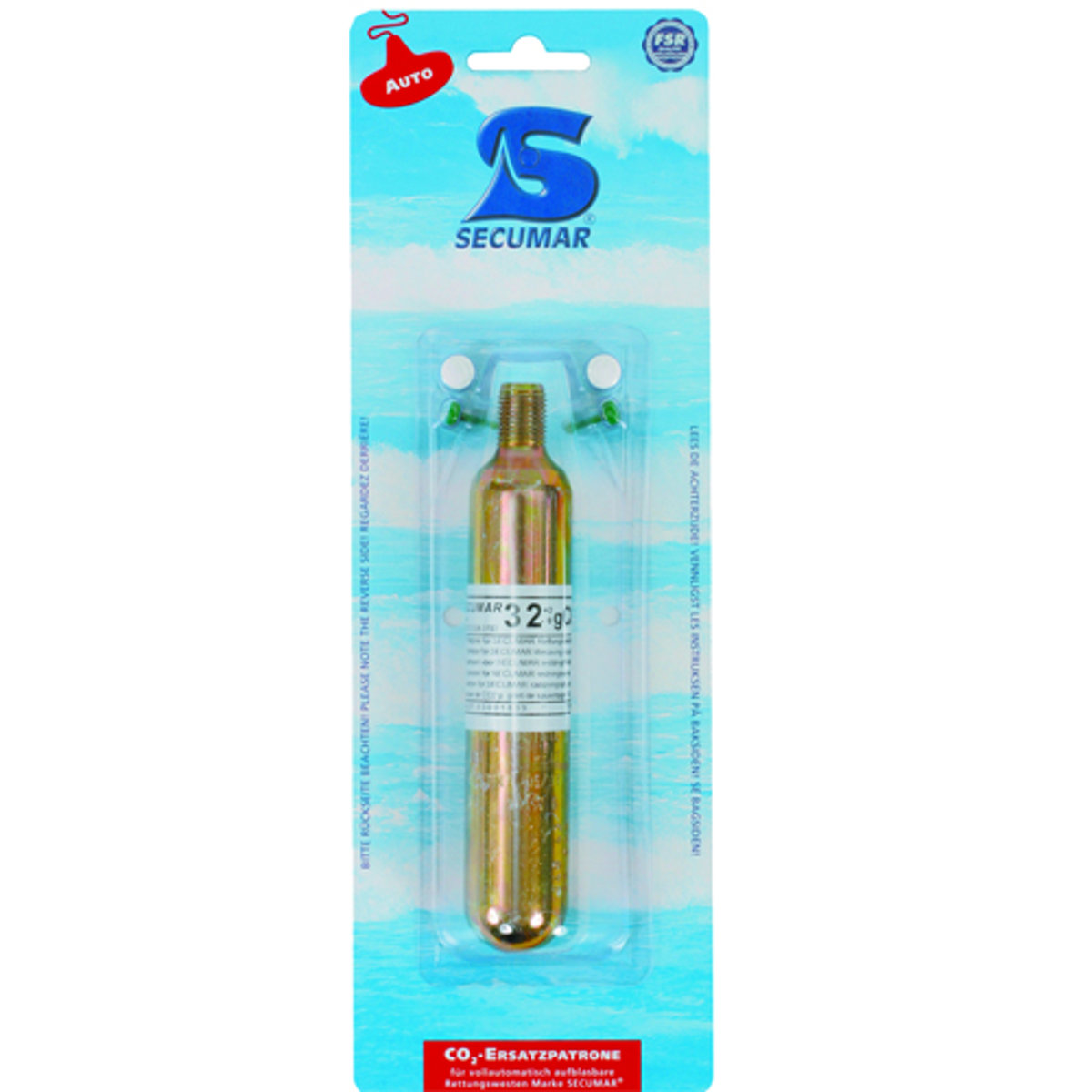 Secumar 32 gr. co2 ersatzpatrone mit 2 tabletten + 2 pins für automatikwesten 2