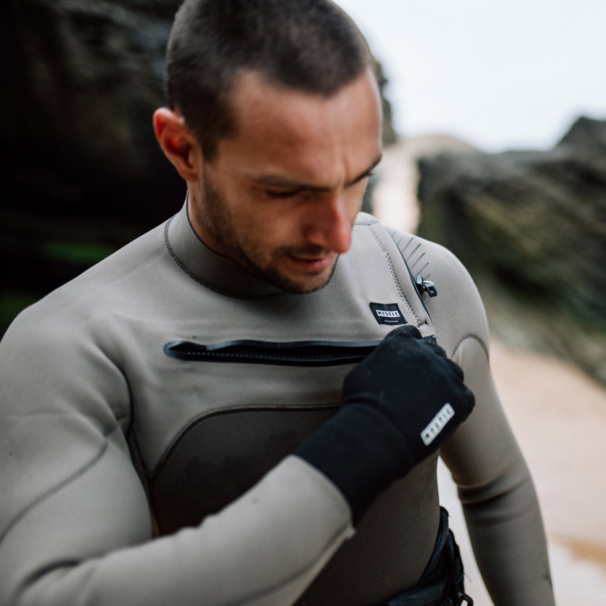 Mystic Motion fullsuit wetsuit 5/3 mm borstrits heren beige 5