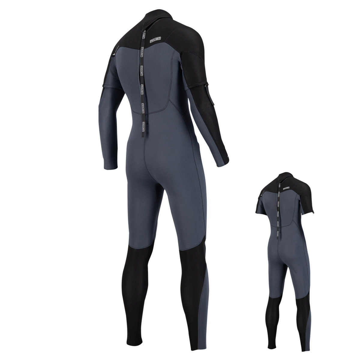 Prolimit Raider fullsuit verwijderbare mouwen 3/2 rugrits grijs/zwart wetsuit heren 4