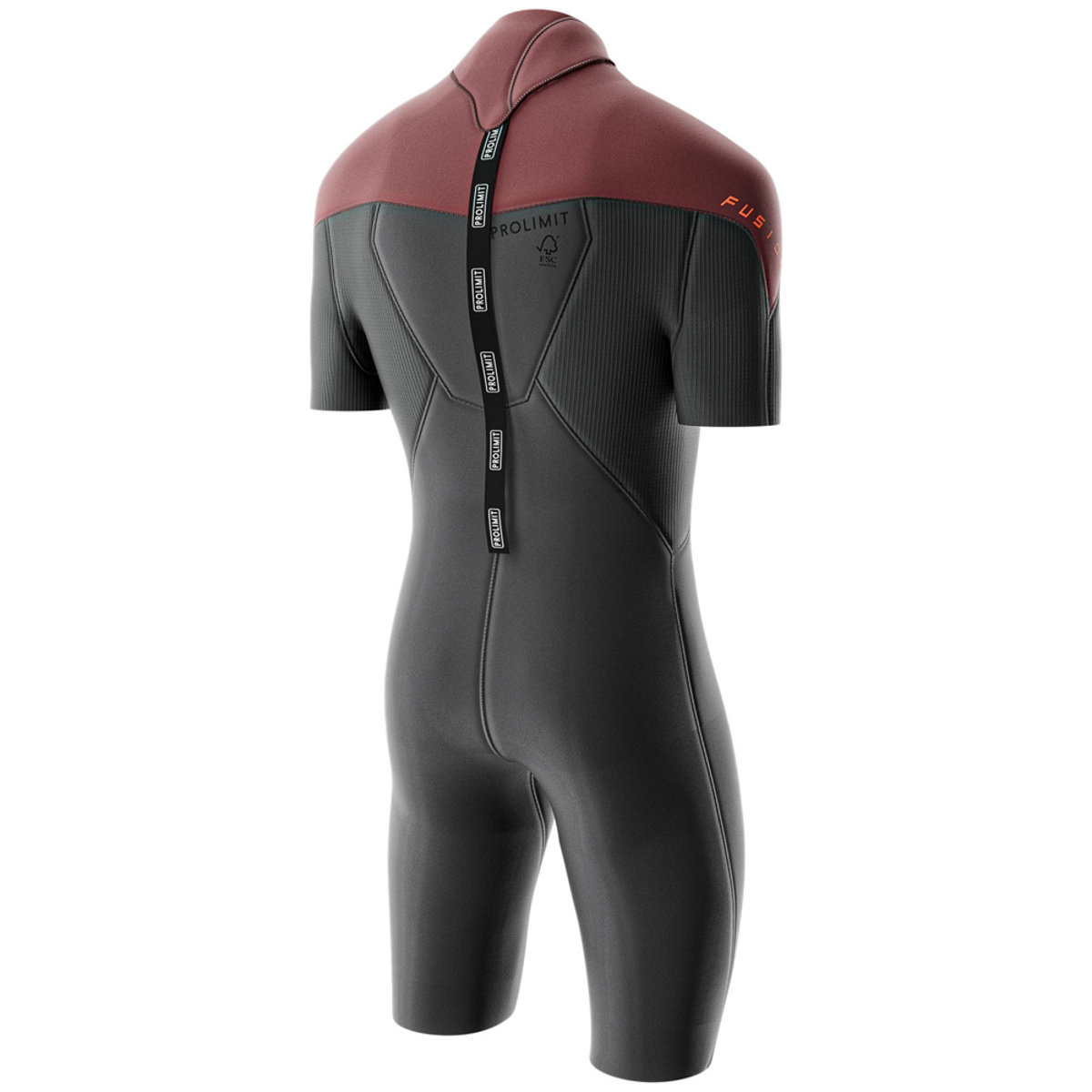 Prolimit Fusion shorty wetsuit 2/2 mm rugrits heren donkerrood 3