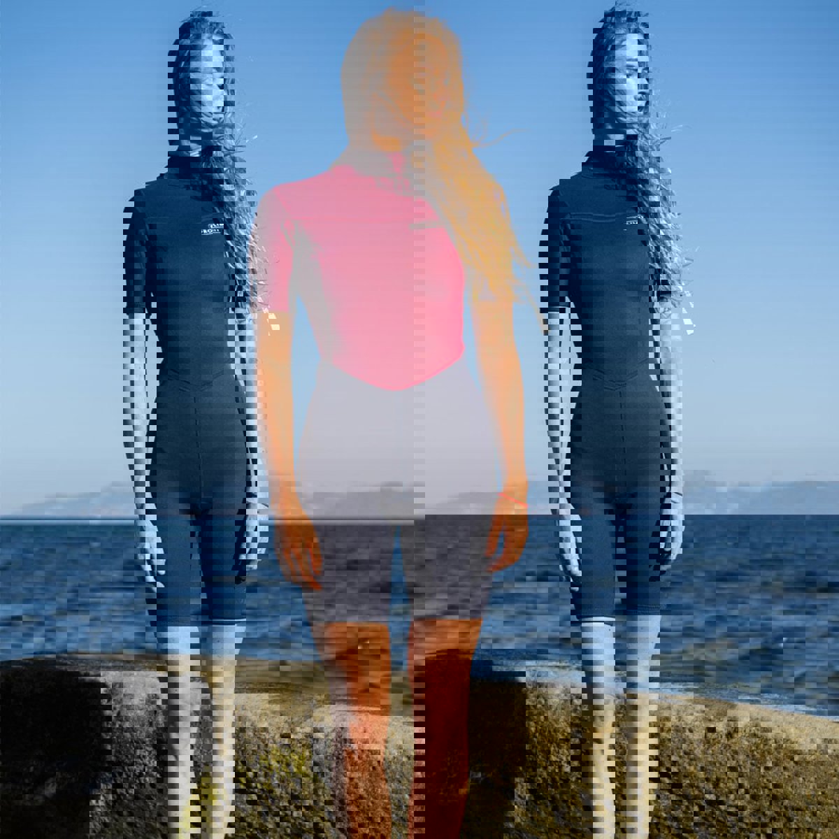 Prolimit Edge Shorty 2/2 Reißverschluss hinten Neoprenanzug Damen navy/bordeaux 5