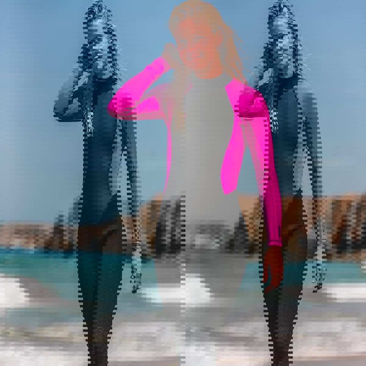 Oneill Reactor-2 3/2mm Rückenreißverschluss-Ganzanzug Damen Schwarz/Rosa 19