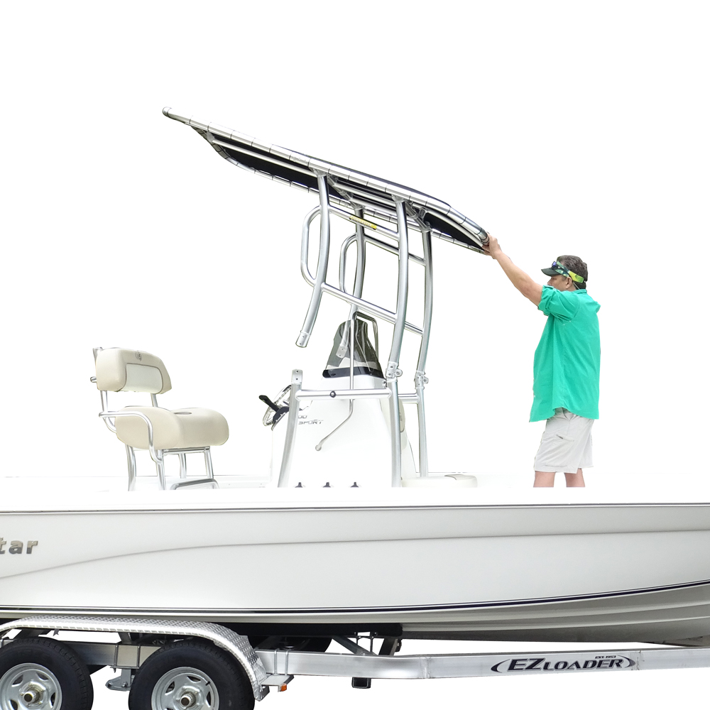 Fishmaster Pro T-Top poliert mit schwarzem Segeltuch 11