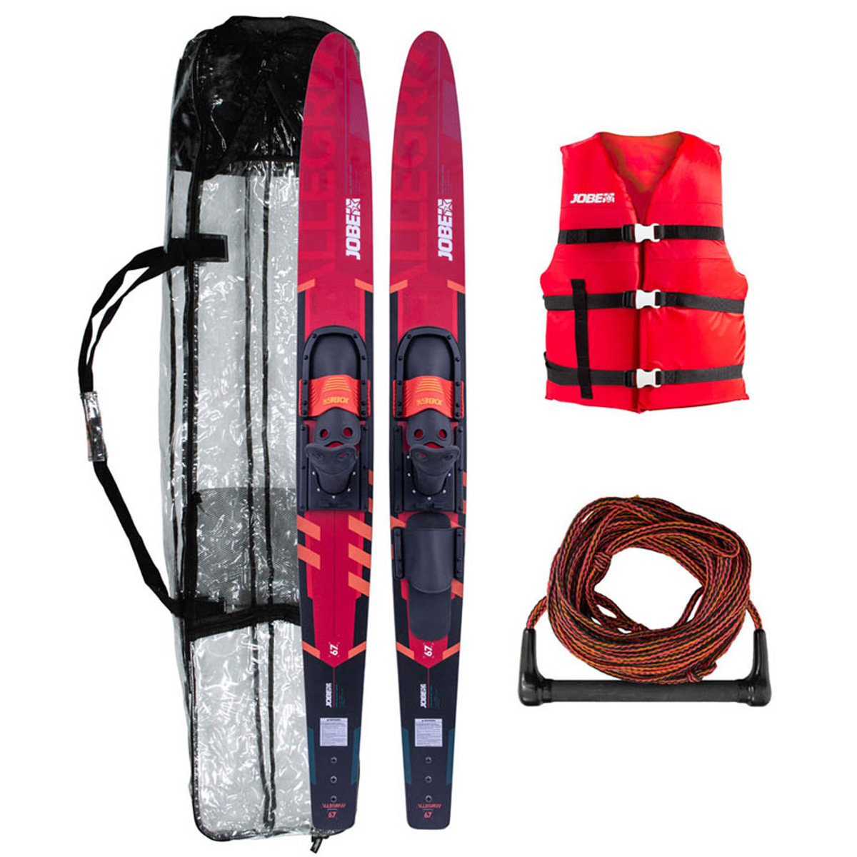 Jobe Allegre ensemble de ski nautique 67'' rouge avec sac, corde et gilet 4 Buckle 5