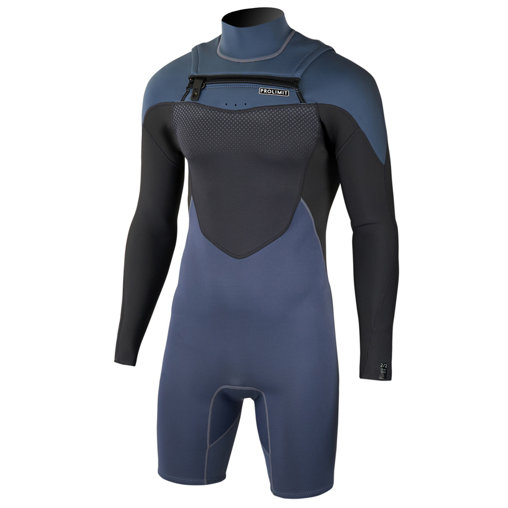 Prolimit Fusion longarm shorty Freezip 2/2 mm frontzip combinaison homme bleue 2