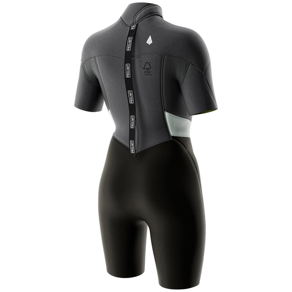 Prolimit Fire Shorty V-Zip 3/2 mm combinaison femme grise 4