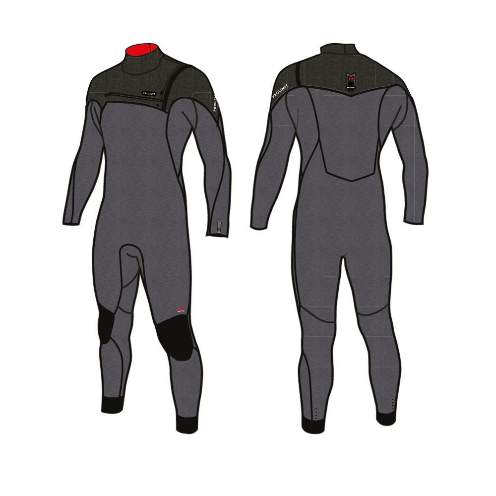 Prolimit Muta da surf Mercury Free-X 4/3 mm con zip sul petto grigio/nero uomo 4