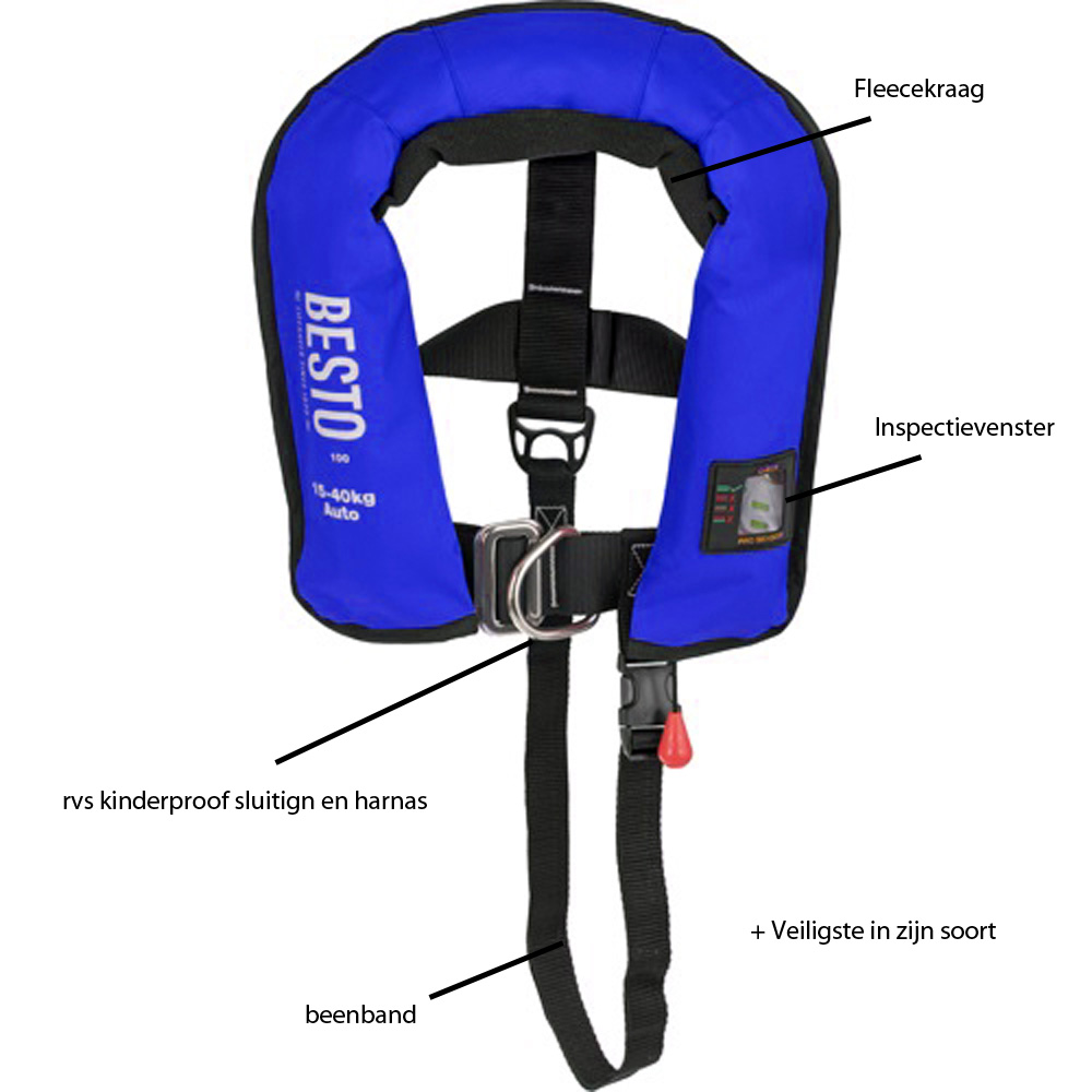 automatisch reddingsvest pro junior 100n blauw 15-40kg