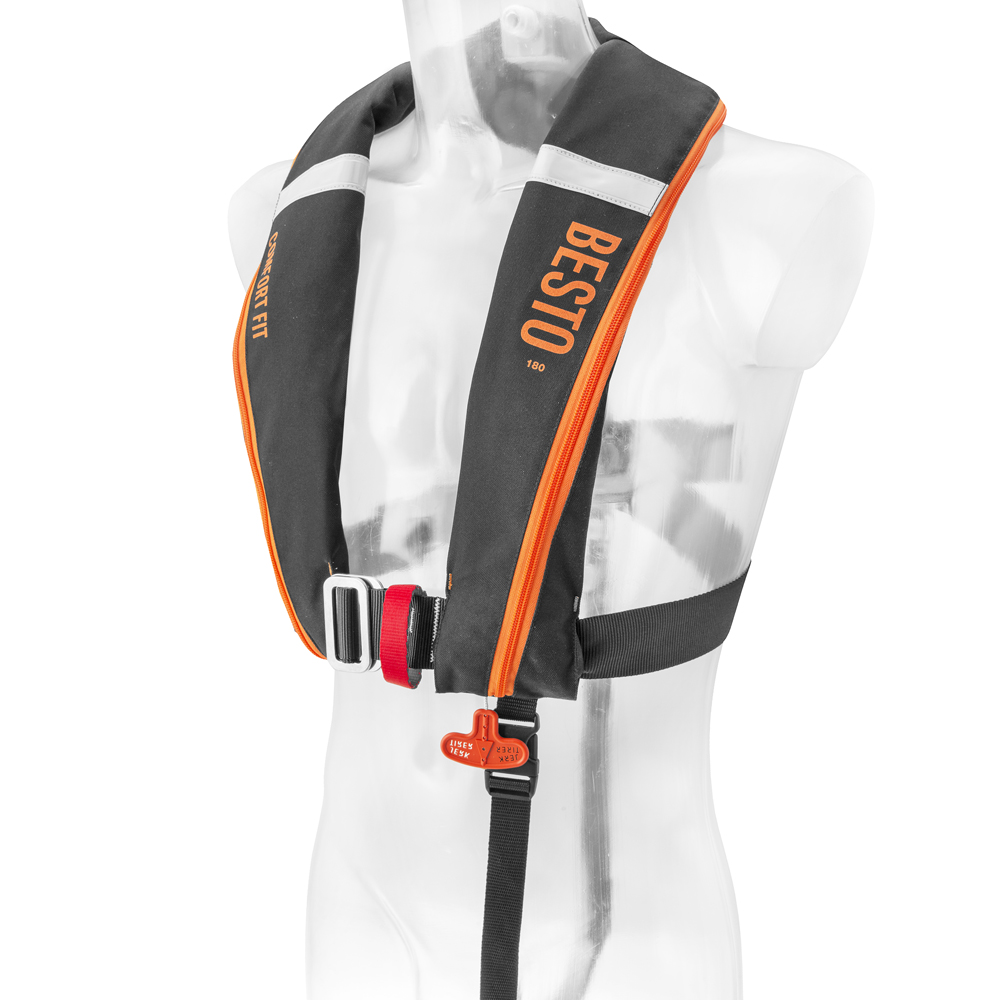 Comfort fit automatisch reddingsvest 180N mh zwart/oranje