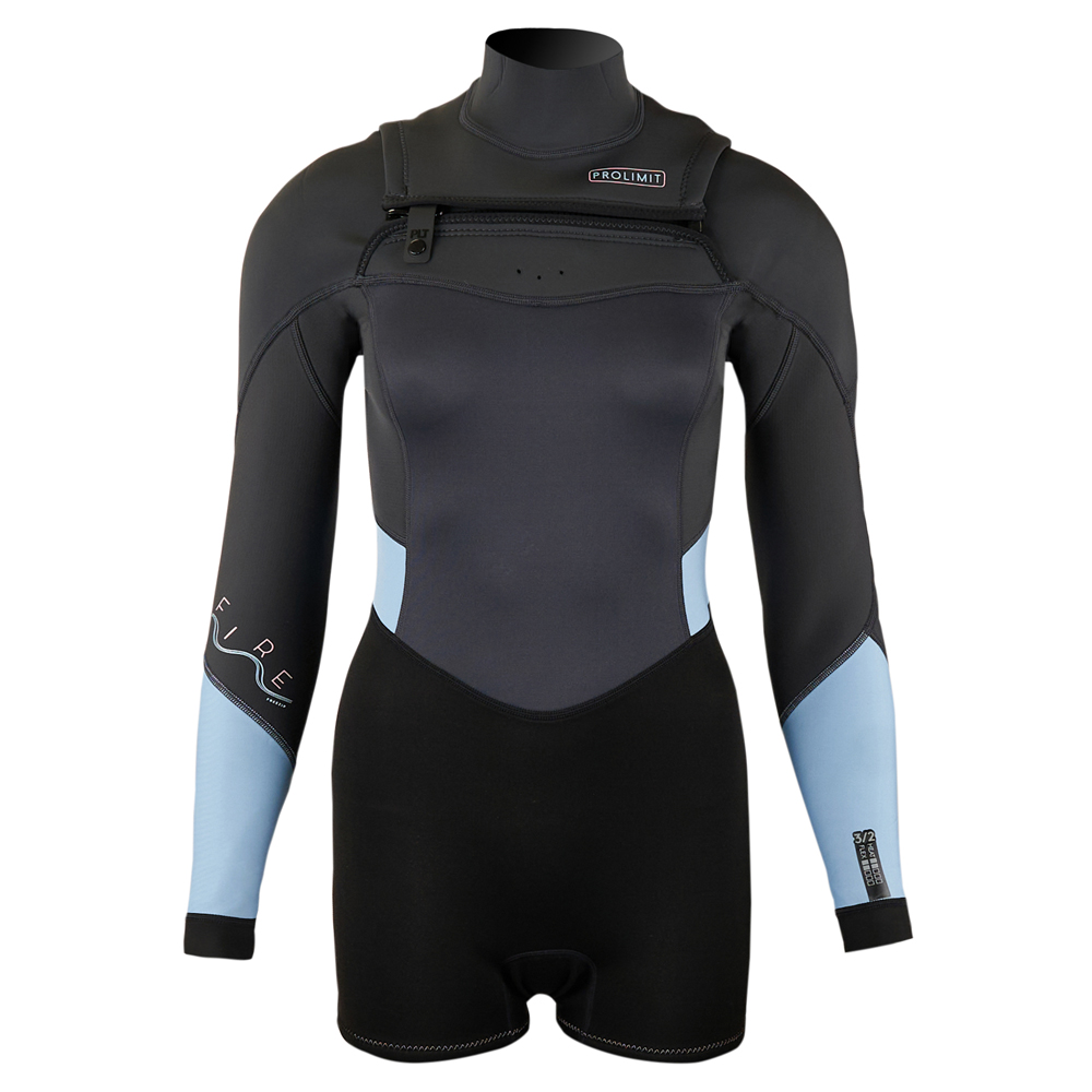 Prolimit Fire longarm shorty Freezip 3/2 mm borstrits zwart/grijs/blauw wetsuit dames foto 1