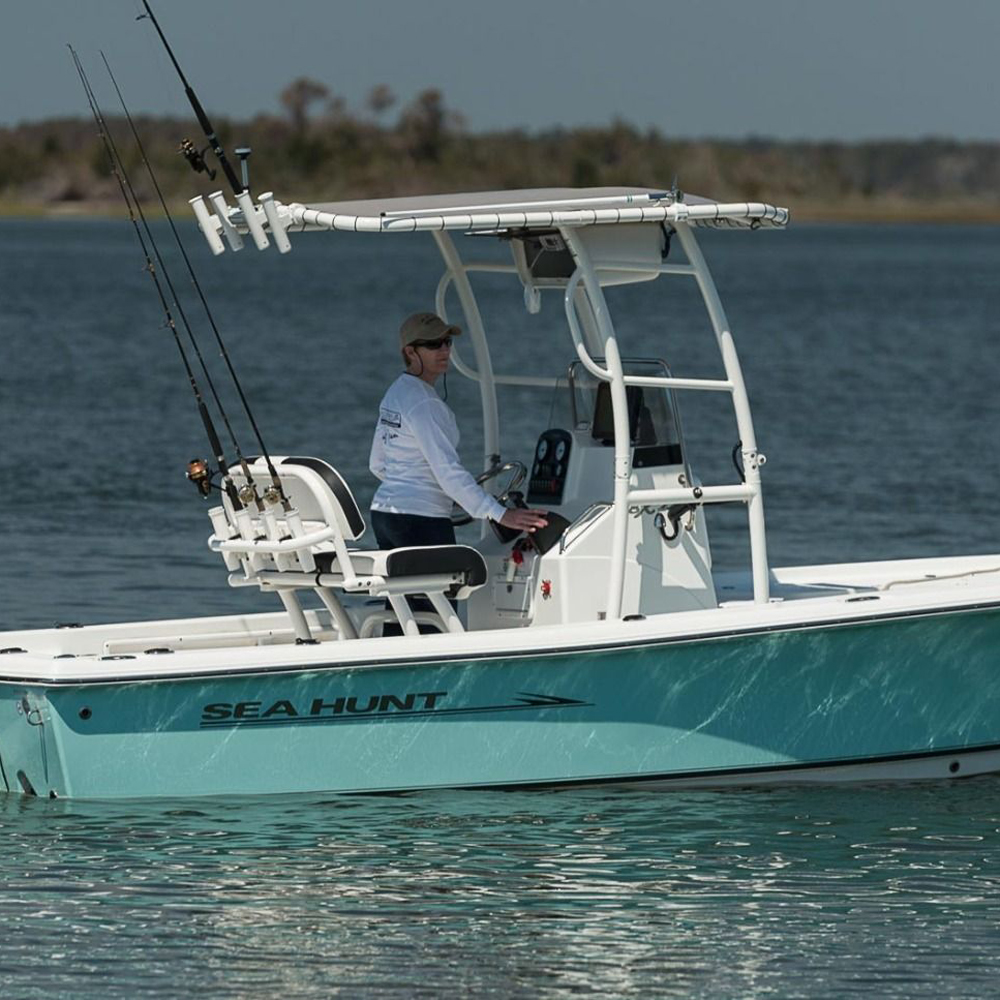 Fishmaster pro T-Top stoel polished met wit kussen incl. rugleuning 5