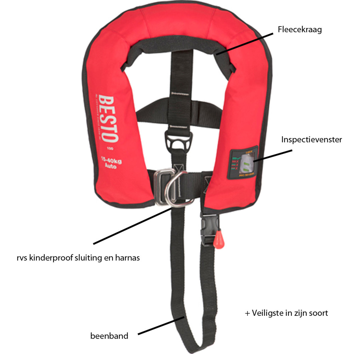 Besto Pro automatisch reddingvest 15-40 kg junior rood 2