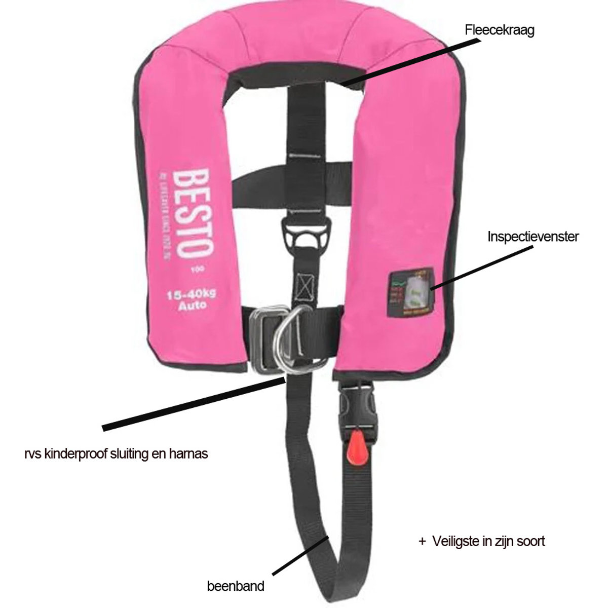 Besto Pro automatisch reddingvest 15-40 kg junior roze 2