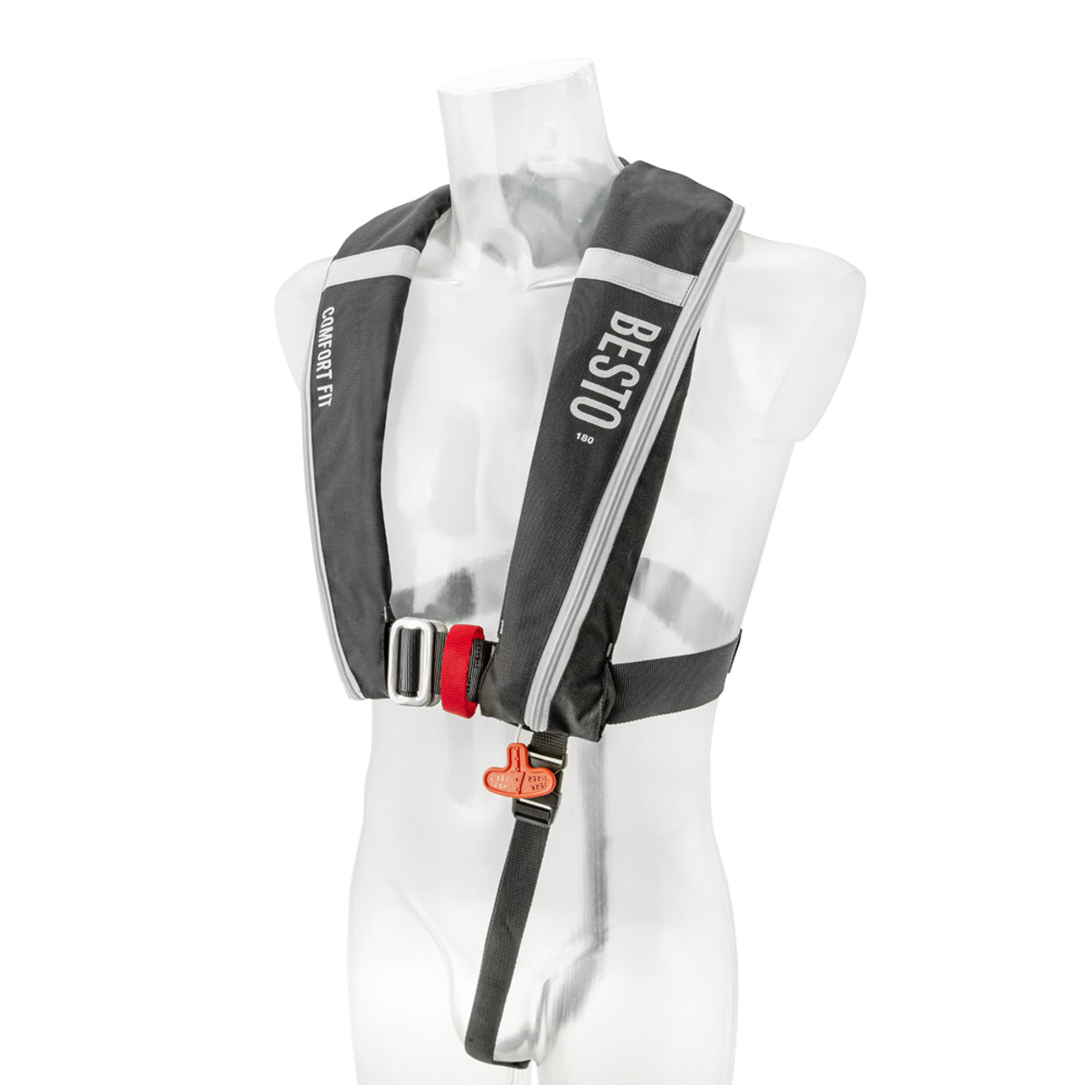 Besto Comfort fit automatisch reddingsvest 180N mh zwart/grijs 2