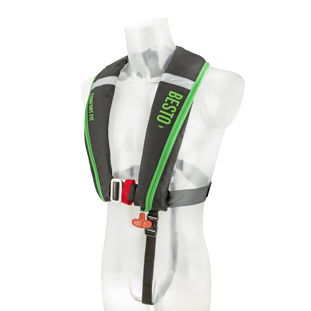 Besto Comfort fit automatisch reddingsvest 180N mh zwart/groen 2